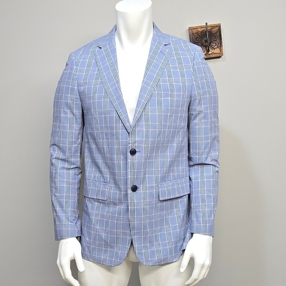 Alan Flusser Sport Coat Men 40R Blue Plaid 100 Cotton Blazer Preppy Classic Ivy